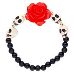SALE Perlenarmband mit roter Rose und Totenköpfen