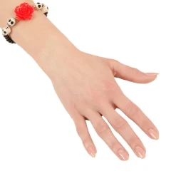 SALE Perlenarmband mit roter Rose und Totenköpfen