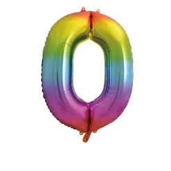 SALE Riesiger Folienballon Regenbogen, Premiumqualität, Zahl 0, Höhe: ca. 86 cm