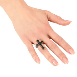 SALE Ring mit gotischem Kreuz, schwarz