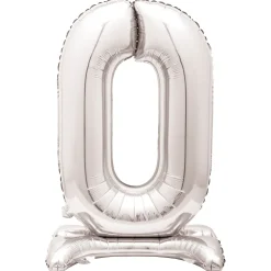 SALE Stehender Folienballon Große Zahl 0, silber, 76cm