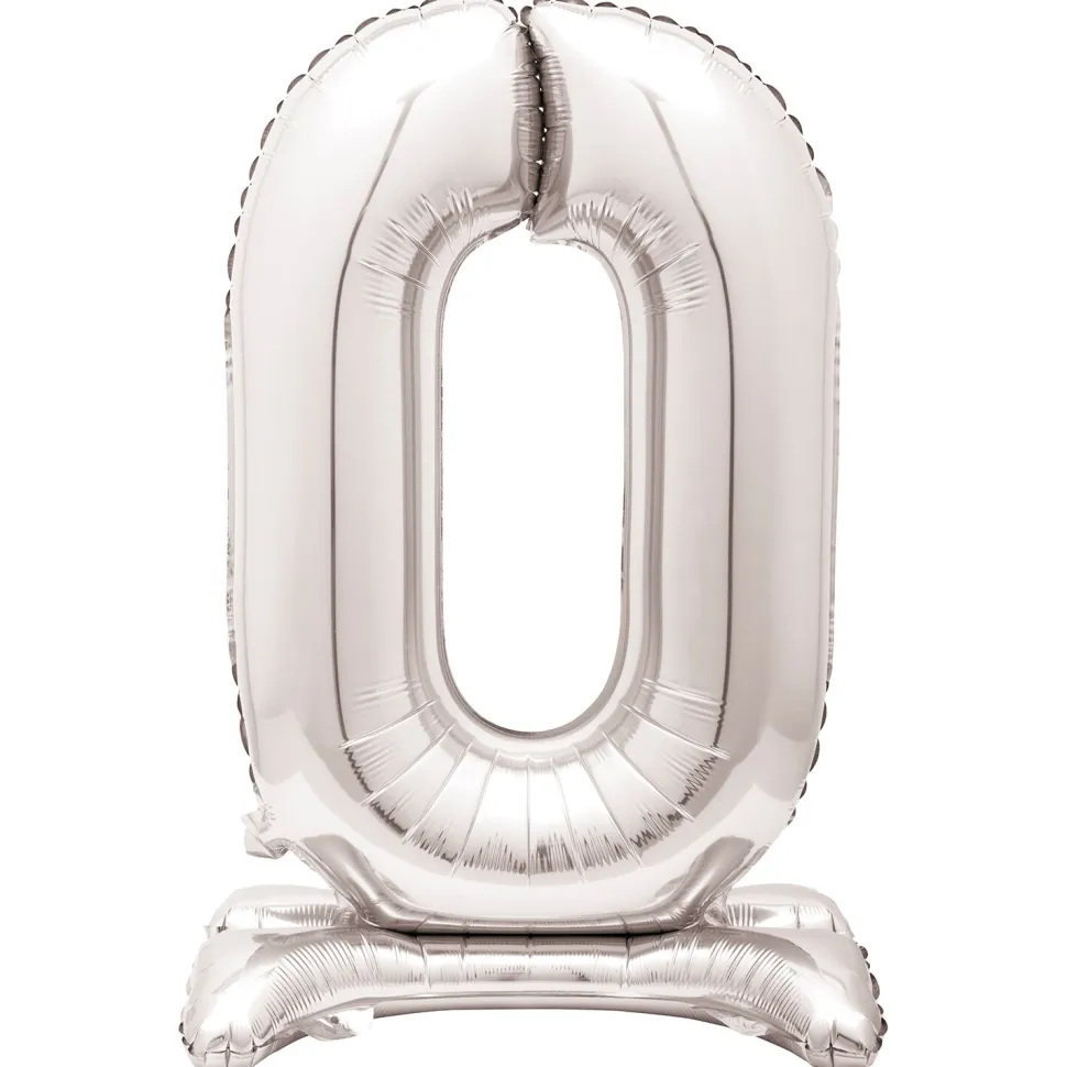 SALE Stehender Folienballon Große Zahl 0, silber, 76cm