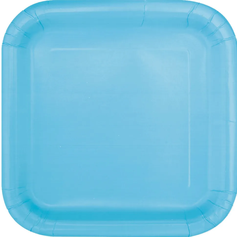 SALE Teller aus Pappe, Premiumqualität, quadratisch, Größe ca. 23x23 cm, Vorteilspack mit 14 Stück, Farbe: hellblau