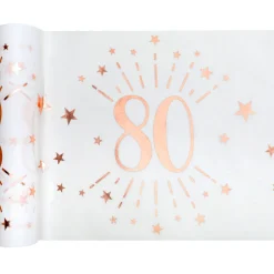 SALE Tischläufer Happy Birthday 80, weiß-rosé-gold, 30cm x 5m