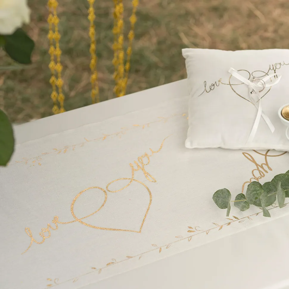 SALE Tischläufer Love You, gold-weiß, 3m x 30 cm