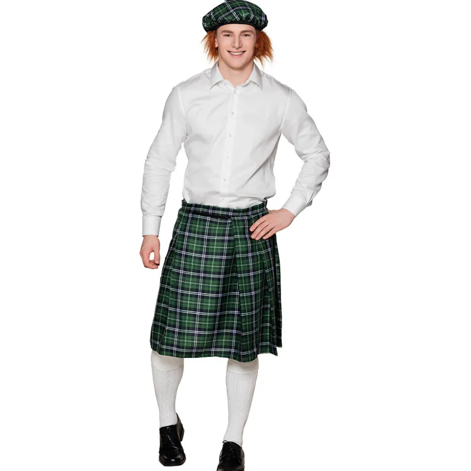 Schottenrock Tartan mit Tasche, grün, lang