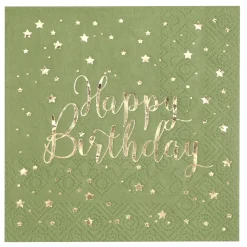 Serviette Happy Birthday, Olivgrün, 25 x 25 cm, 20 Stück