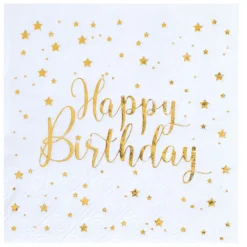 Serviette Happy Birthday, Weiss, 25 x 25 cm, 20 Stück