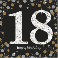 Servietten Happy-Birthday / Herzlichen Glückwunsch Sparkling 18, 33cm 16 Stück