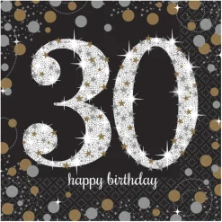 Servietten Happy-Birthday / Herzlichen Glückwunsch Sparkling 30, 33cm 16 Stück