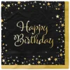 Servietten Starlight Birthday, schwarz-gold, 33 x 33 cm, 16 Stück, Happy Birthday