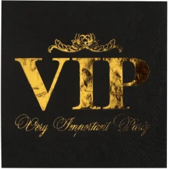 Serviette VIP Krone metallisiert, Schwarz, 33 x 33 cm, 10 Stück