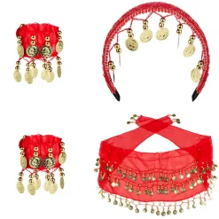Set Bauchtänzerin Haarband, Hüfttuch, 2 Armbänder