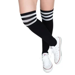 Socken Fussball, schwarz mit weißen Streifen