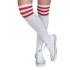 Socken Fussball, weiß mit roten Streifen