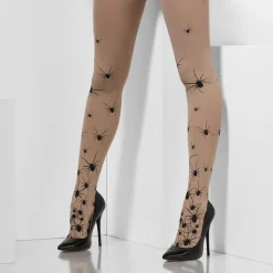 Strumpfhose Spinnen, hautfarbe mit schwarzen Spinnen, Einheitsgröße