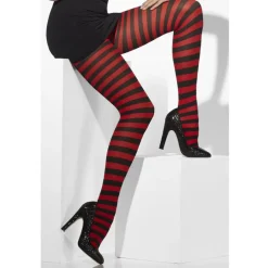 Strumpfhose Streifen schwarz-rot, Einheitsgr.