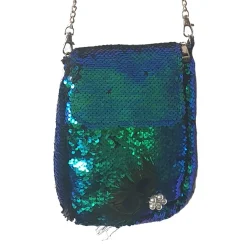 Tasche Pfau mit Pailetten und Federn, grün-blau