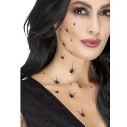 Tattoo Spinnen - Halloween-Klebetattoo-Folie mit 32 Spinnen verschiedener Größe