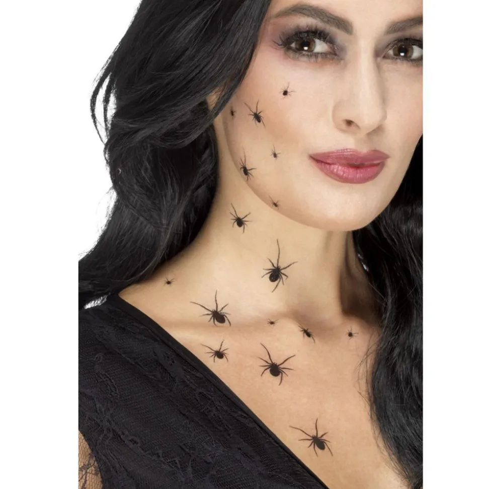 Tattoo Spinnen - Halloween-Klebetattoo-Folie mit 32 Spinnen verschiedener Größe