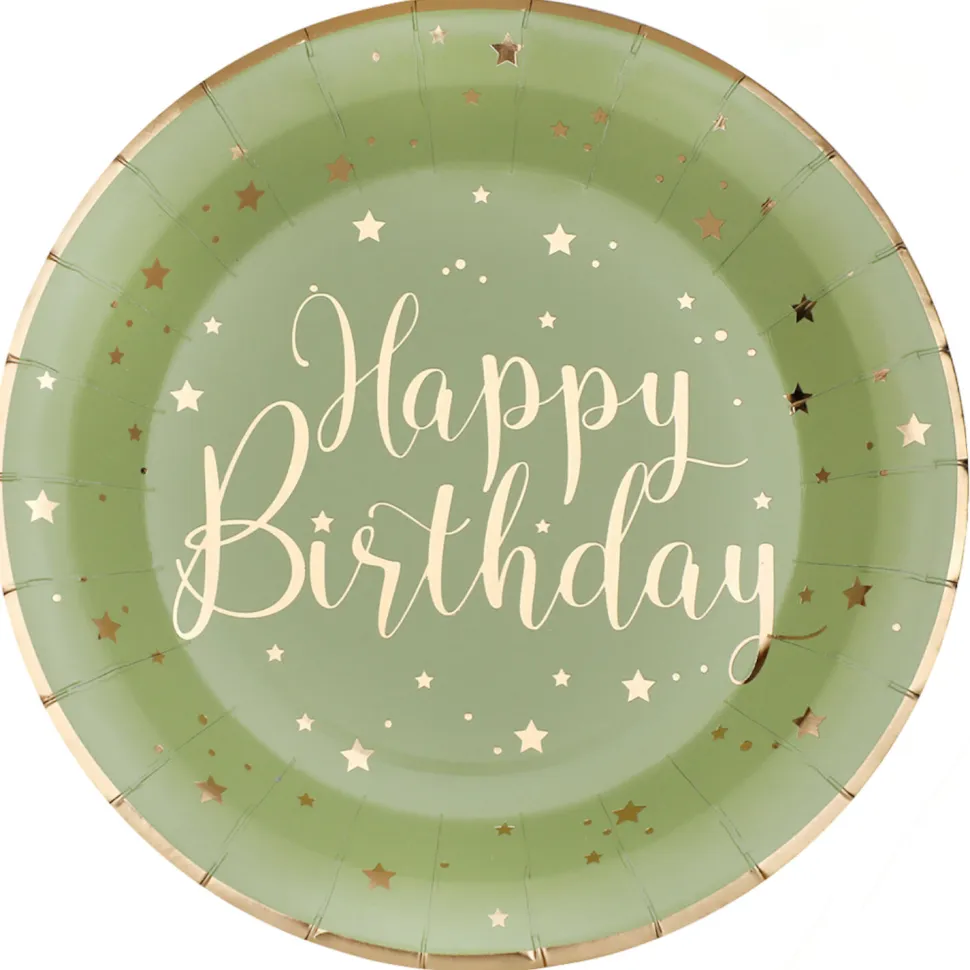 Teller Happy Birthday, Olivgrün, Ø 22.5 cm, 10 Stück