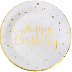Teller Happy Birthday, Weiss, Ø 22.5 cm, 10 Stück