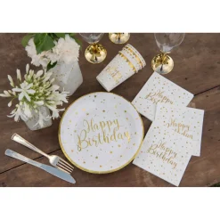 Teller Happy Birthday, Weiss, Ø 22.5 cm, 10 Stück