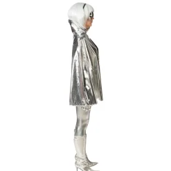 Umhang Alien-Cape, silber-glänzend mit Stehkragen, Einheitsgröße