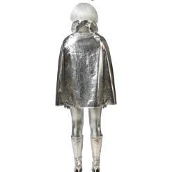 Umhang Alien-Cape, silber-glänzend mit Stehkragen, Einheitsgröße