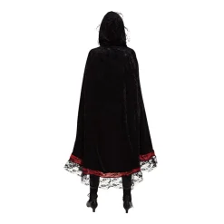 Umhang mit Kapuze, schwarz-rot mit Spitze
