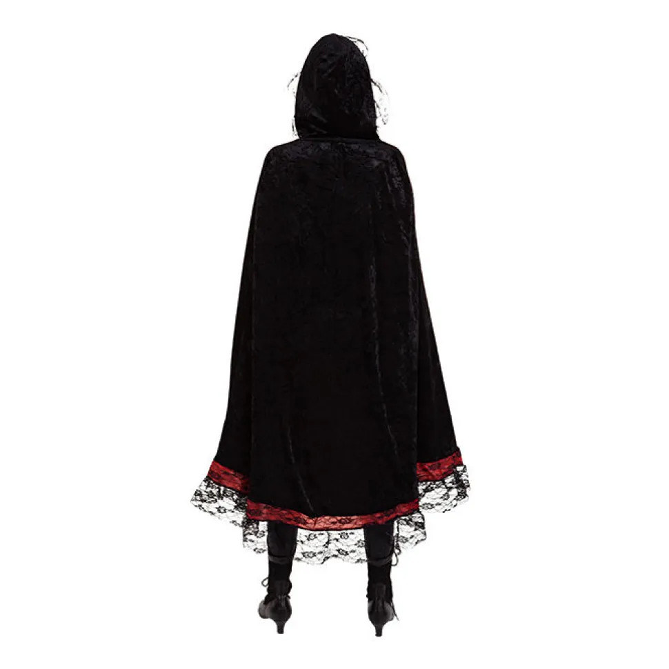 Umhang mit Kapuze, schwarz-rot mit Spitze