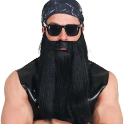Vollbart, glattes Haar, schwarz