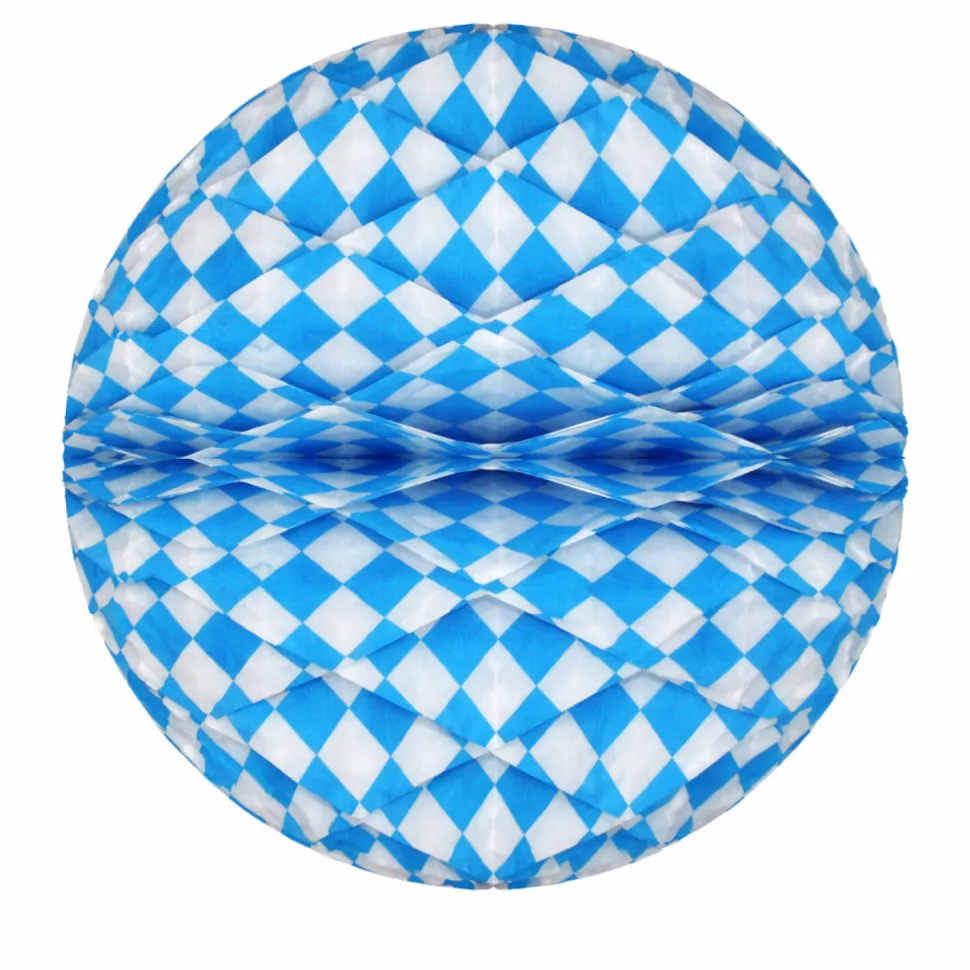 Wabenball Bavaria Raute, ca. 30 cm, Bayrische Dekoration, Bayrisches Fest, Blau-Weiß, schwer entflammbar