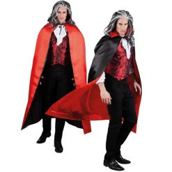 Wende-Umhang schwarz-rot, mit Kragen, 150cm
