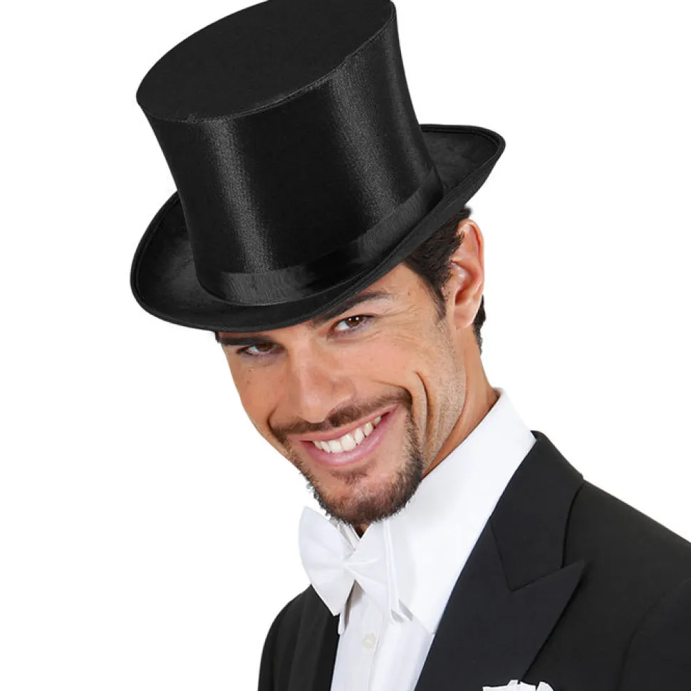 Zylinder, authentisch, aus Satin, schwarz