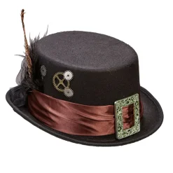 Zylinder Steampunk aus Filz, mit braunem Band und Federn