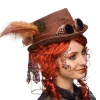 Zylinder Steampunk braun, mit Brille und Federn, KW ca 58cm